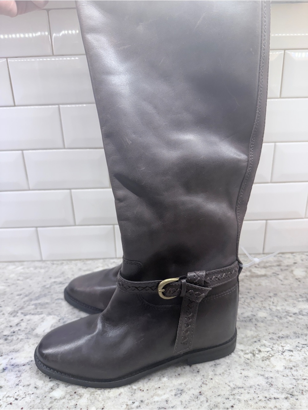Lucky Brand Braided Strap Over-the-Knee Leather Boots in Dark Brown - Picture 4 of 4